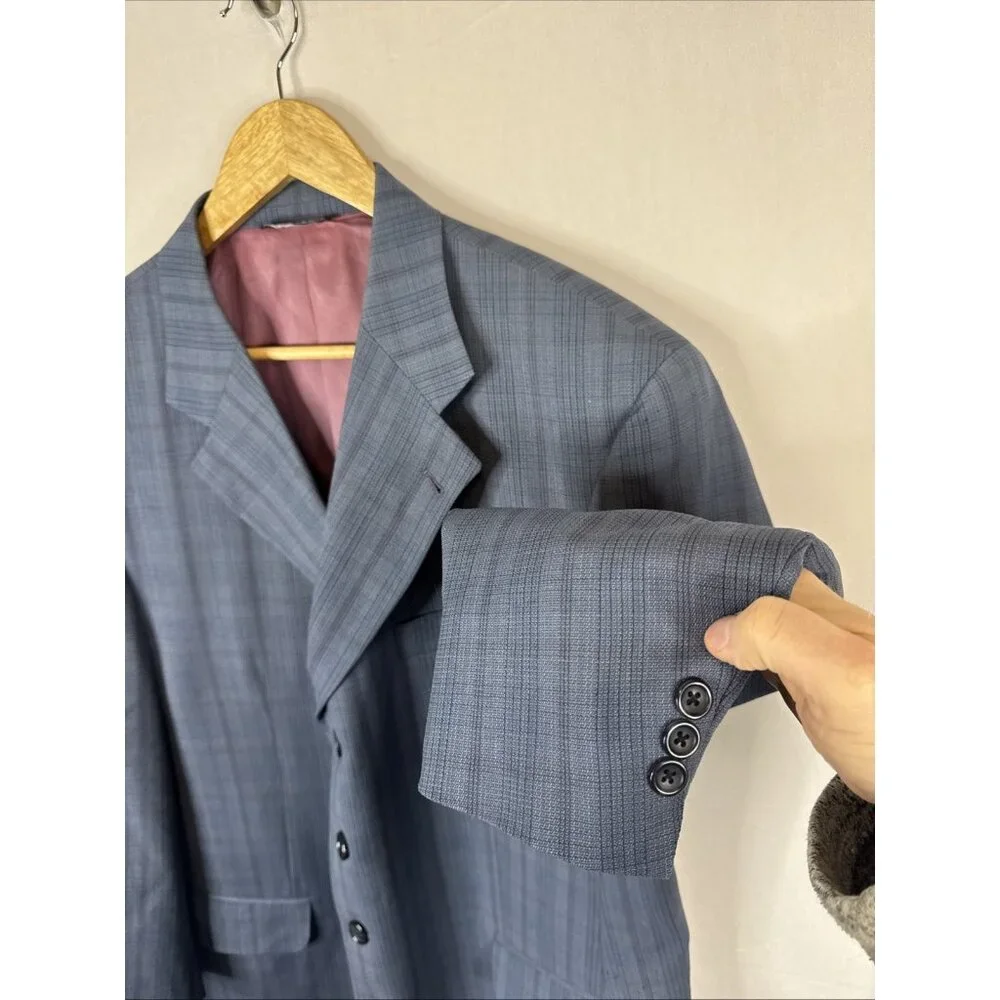 Brothers Beilla Italian Wool Silk Blazer Blue Plaid 44S Tessuto Italiano‎